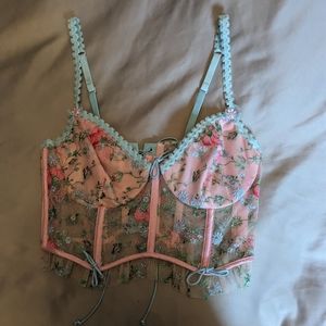 For Love and Lemons Blue/Pink Floral Longline Bra